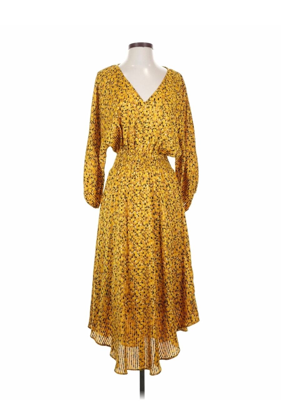 Anthropologie Yellow Floral Springtime Boho Party V-neck long Dress Size S